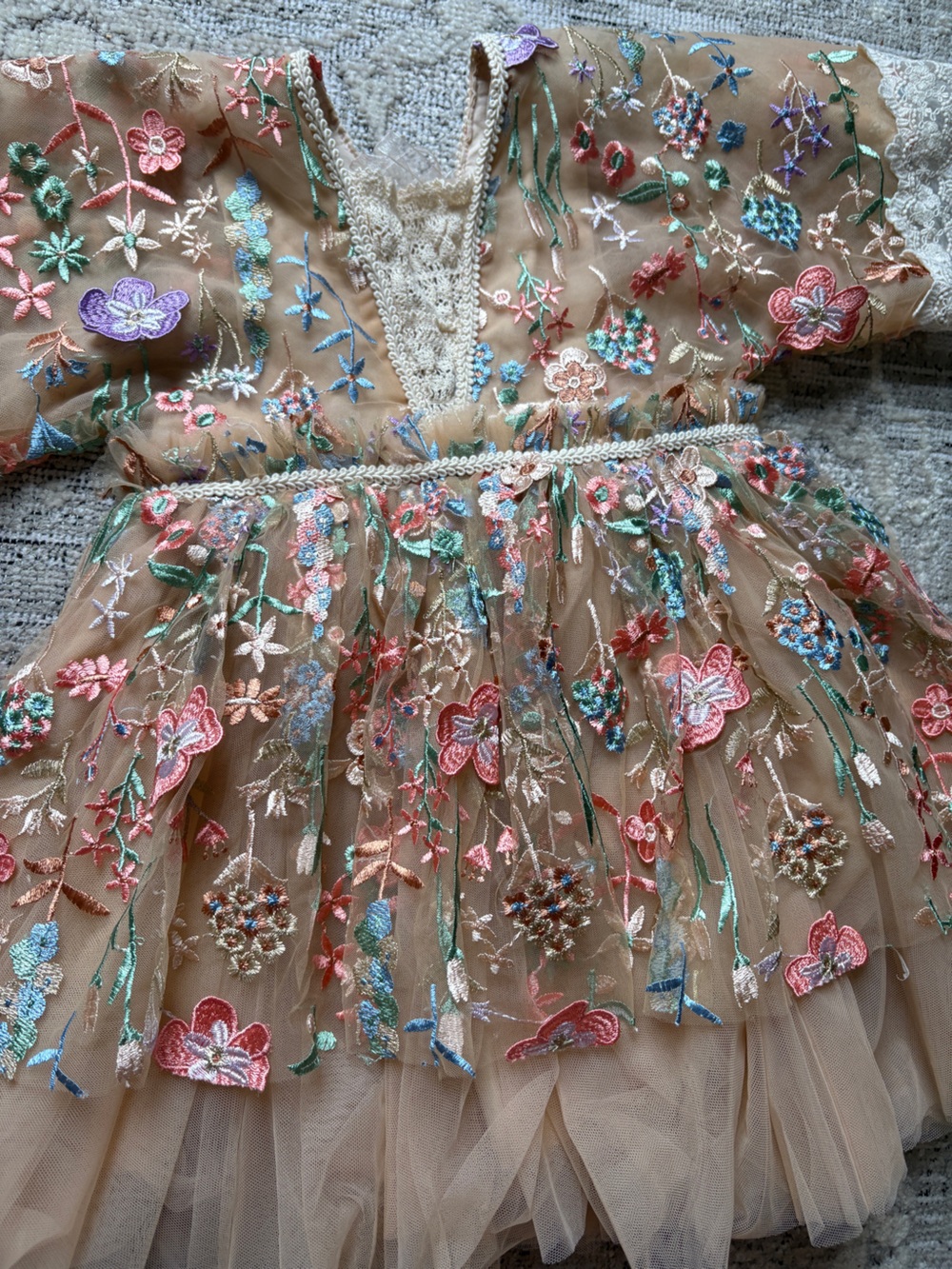 Before and Ever Brand new Beige Floral Embroidered Tulle Girls' Formal Dress